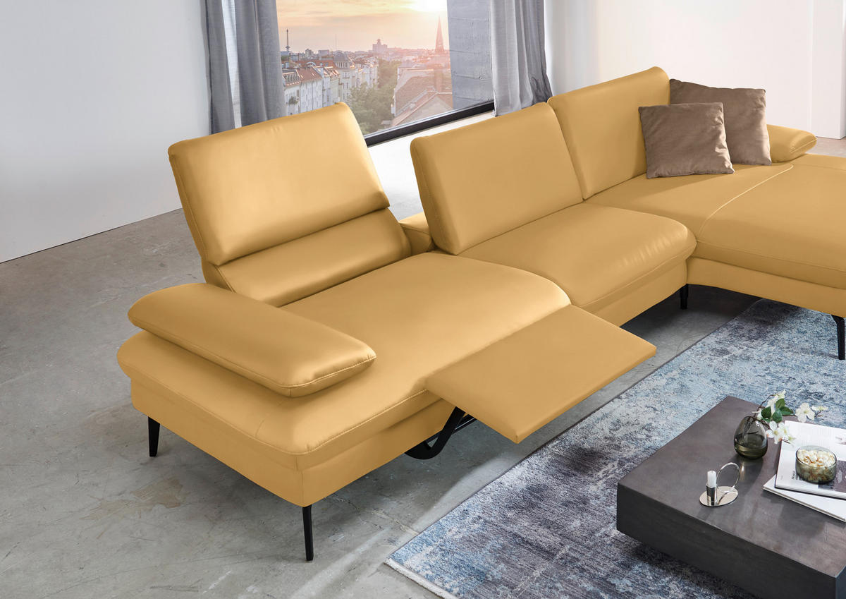 ECKSOFA in Echtleder Gelb  - Gelb/Schwarz, Design, Leder/Metall (325/157cm) - Dieter Knoll