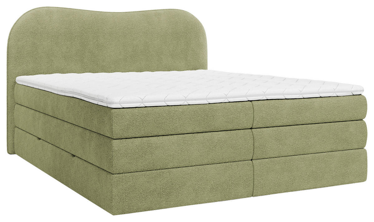 BOXSPRINGBETT 180/200 cm,  in Grün, gepolstertes Kopfteil, Bettkasten, Topper, Matratzen, H3 + H3 = fest  - Schwarz/Grün, Design, Holz/Holzwerkstoff (180/200cm) - Chameo