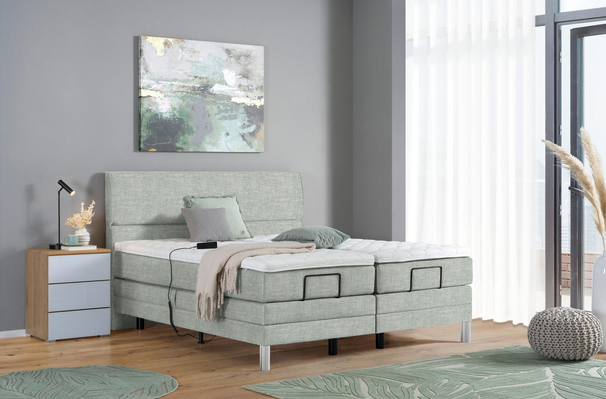 BOXSPRINGBETT 180/200 cm  in Hellgrau  - Chromfarben/Hellgrau, Konventionell, Kunststoff/Textil (180/200cm) - Voleo