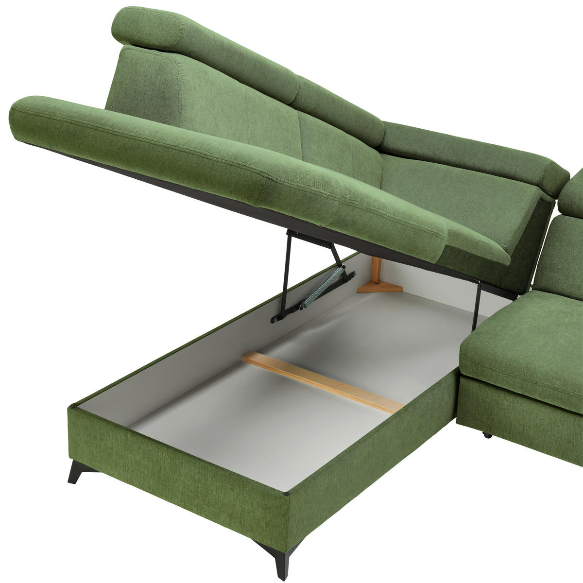 Ecksofa inkl. Funktionen in Chenille Hellgrün  - Schwarz/Hellgrün, Design, Textil/Metall (203/260cm) - Stylife