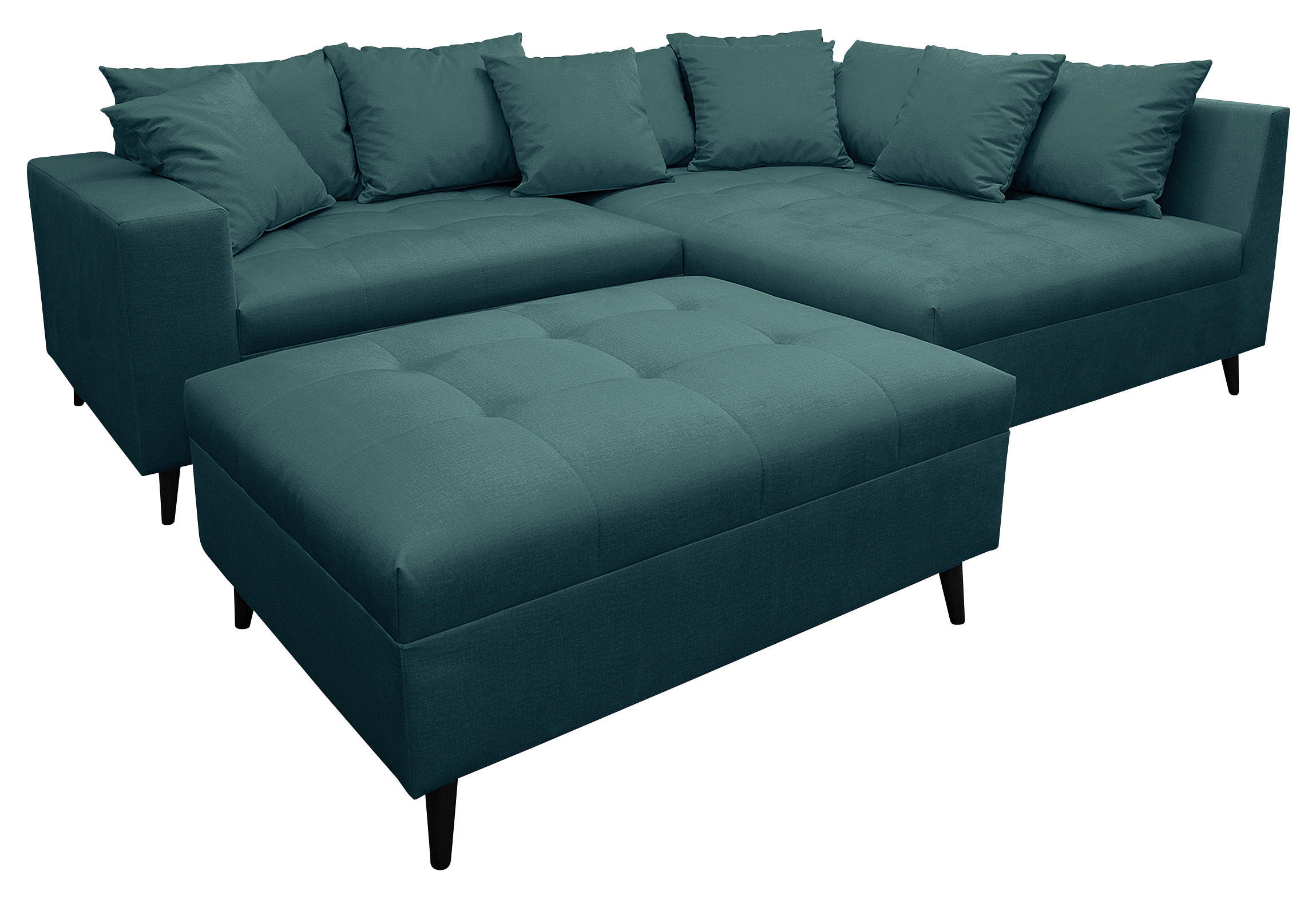 Ecksofa inkl. Hocker Petrol Mikrofaser  - Petrol/Schwarz, Design, Holz/Textil (247/174cm) - MID.YOU