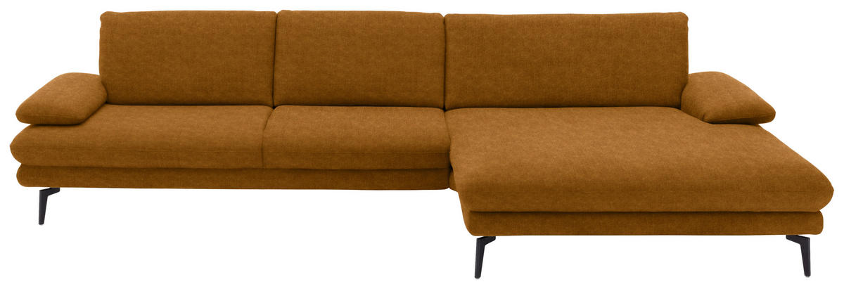 ECKSOFA  in Velours Cognac  310/180 cm  - Cognac/Schwarz, Design, Textil/Metall (310/180cm) - Dieter Knoll