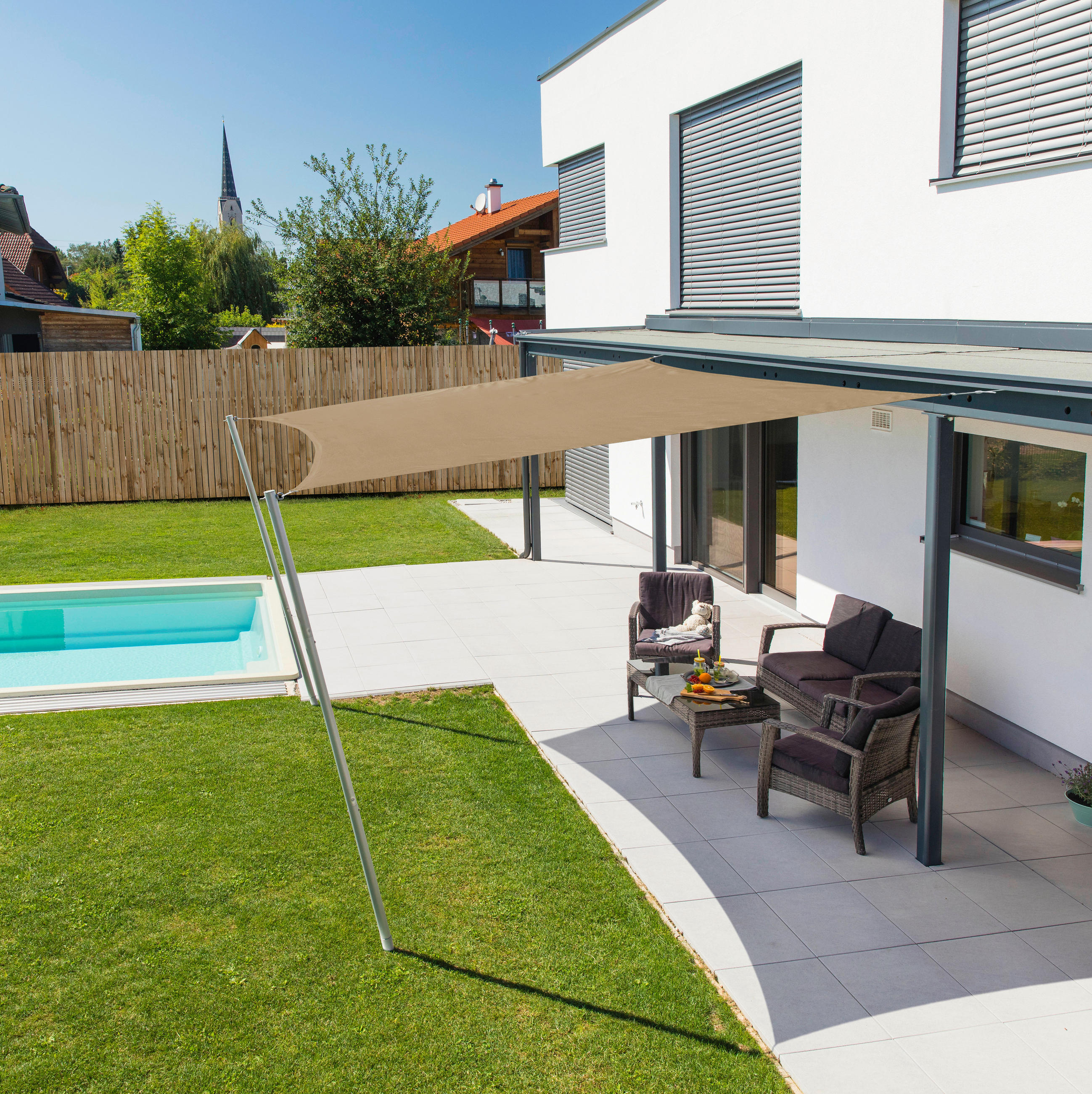 GARTENSONNENSEGEL  400/400 cm  - Taupe, Basics, Kunststoff (400/400cm)