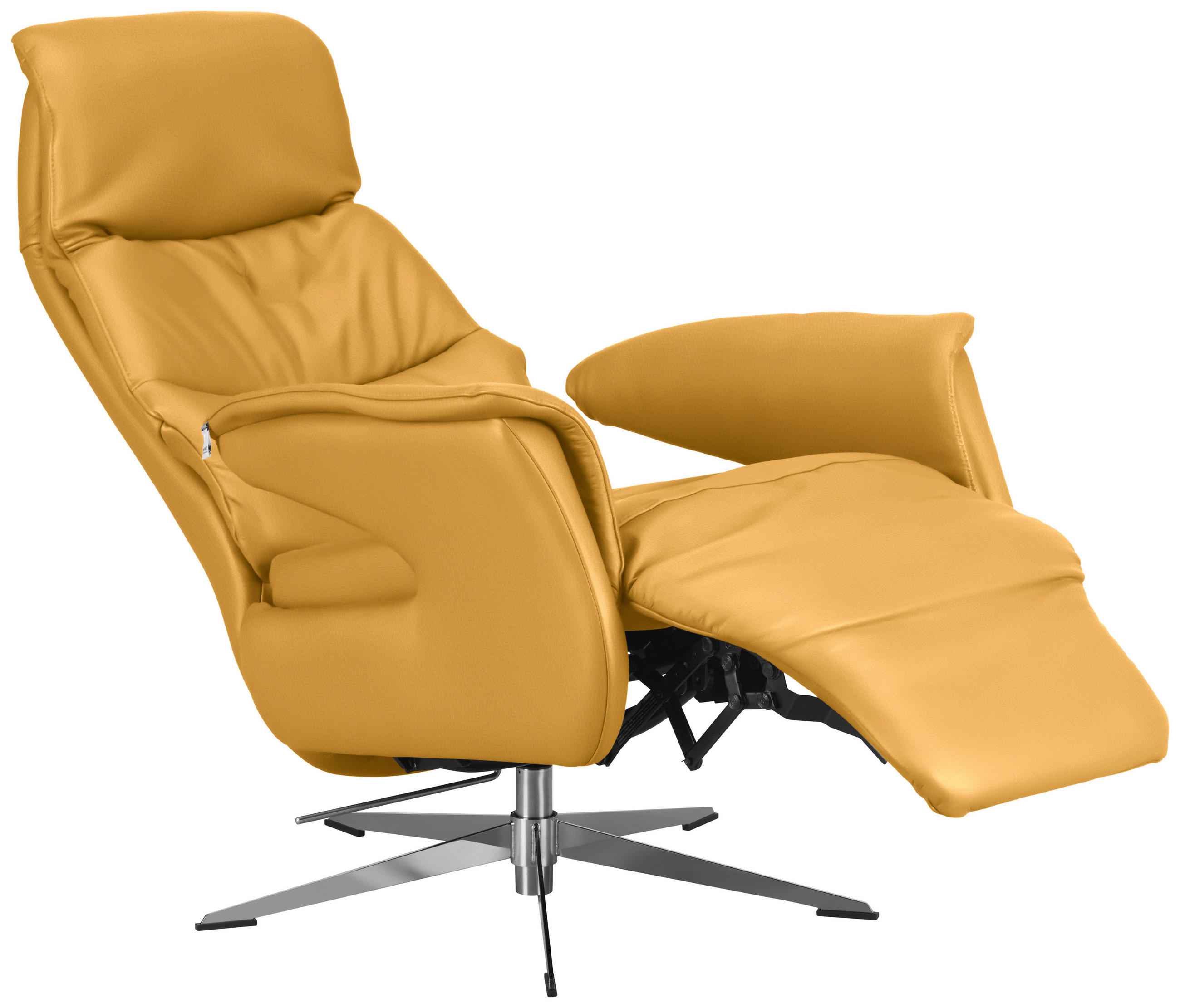 RELAXSESSEL Echtleder Relaxfunktion, Rücken echt    - Chromfarben/Gelb, Design, Leder/Metall (74/108/86cm) - Welnova