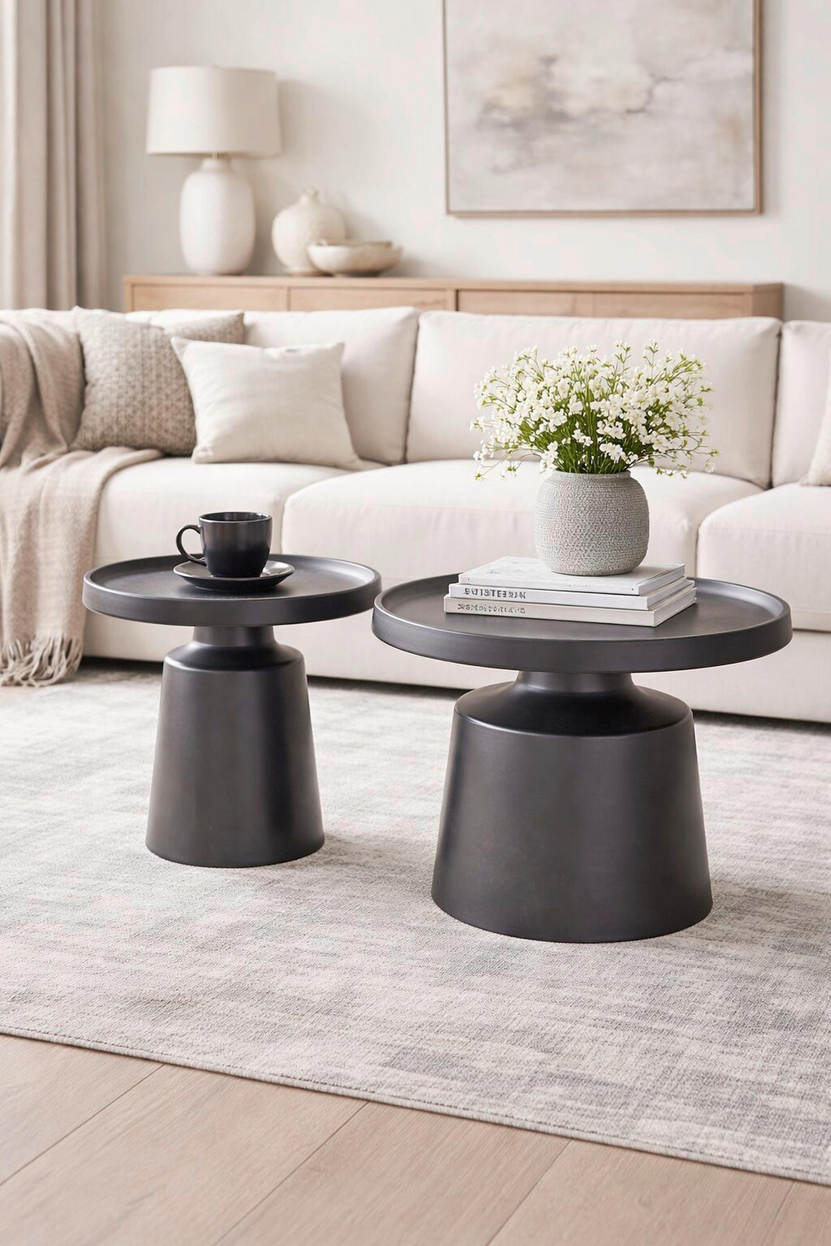 COUCHTISCHSET rund Schwarz  - Schwarz, Design, Metall (50/50/50cm) - MID.YOU