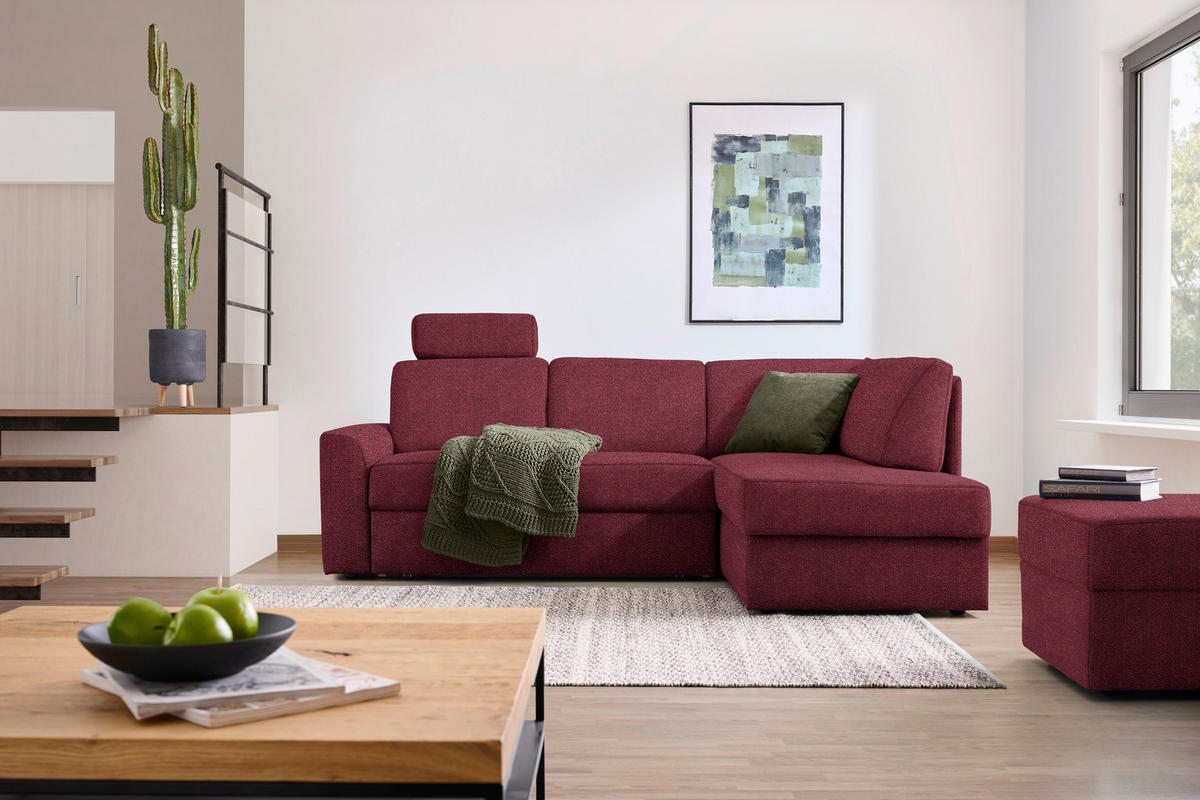 ECKSOFA in Webstoff Rot  - Rot/Schwarz, Konventionell, Kunststoff/Textil (224/165cm) - Xora