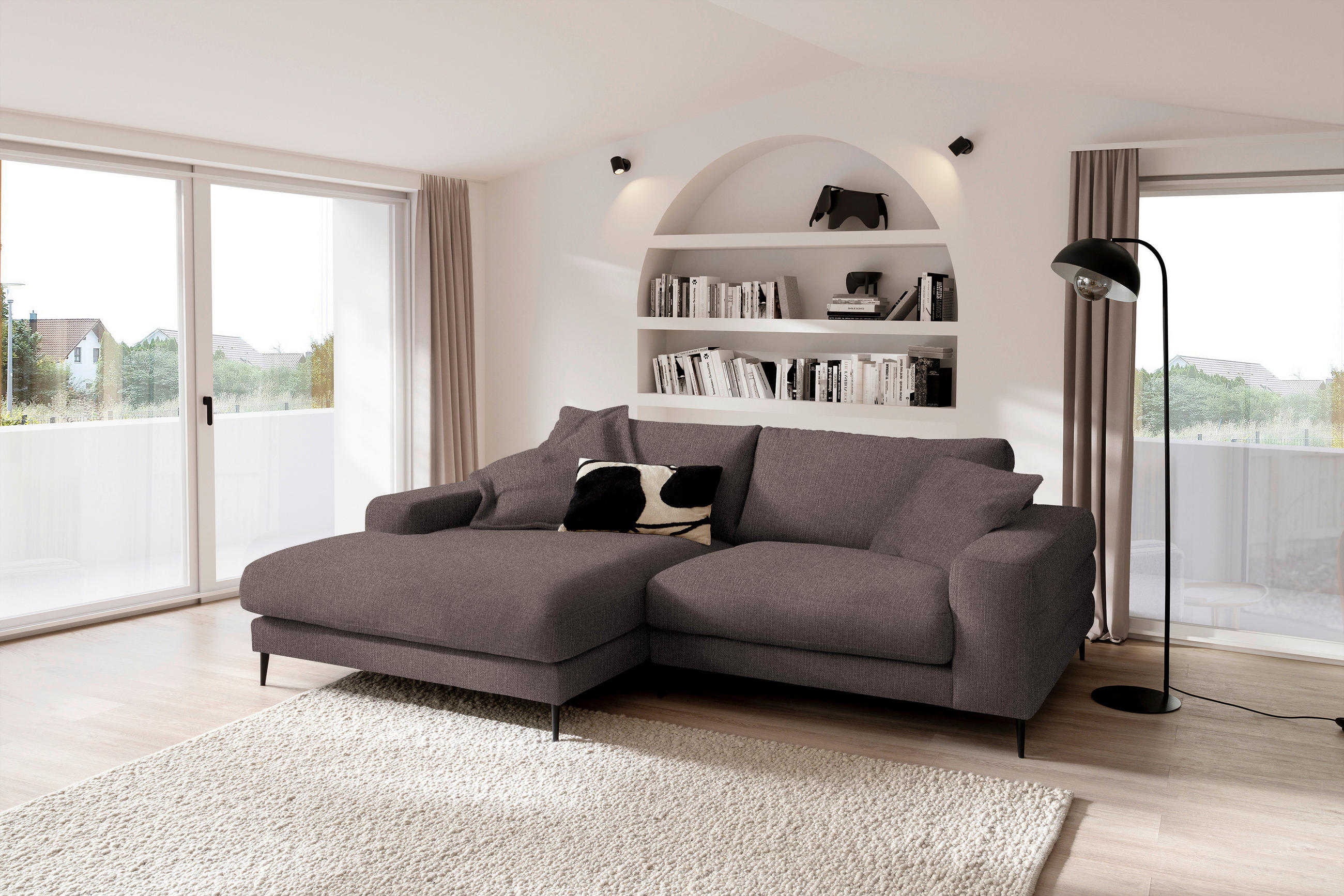 ECKSOFA in Flachgewebe Hellbraun  - Hellbraun/Schwarz, Design, Textil/Metall (177/253cm) - Dieter Knoll