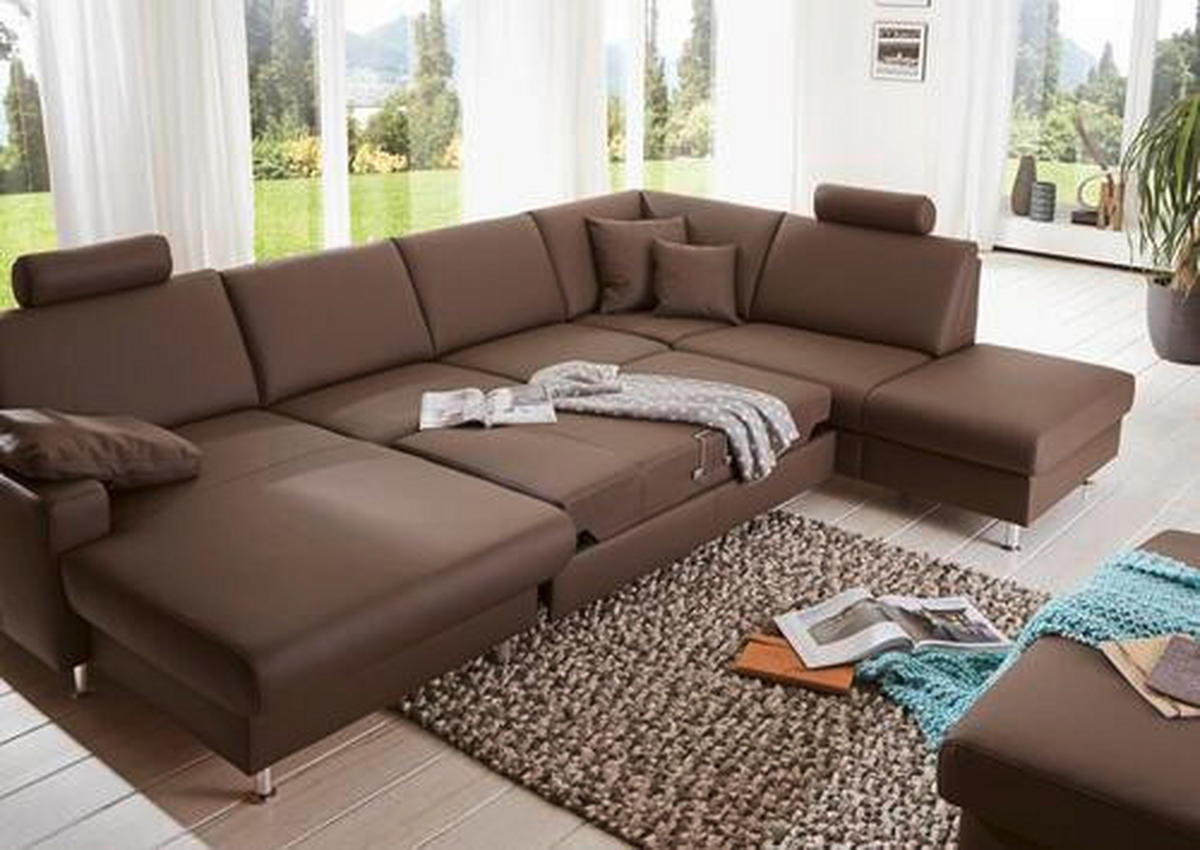 WOHNLANDSCHAFT in Echtleder Dunkelbraun  - Dunkelbraun/Alufarben, Design, Leder/Metall (233/339/165cm) - Beldomo Premium