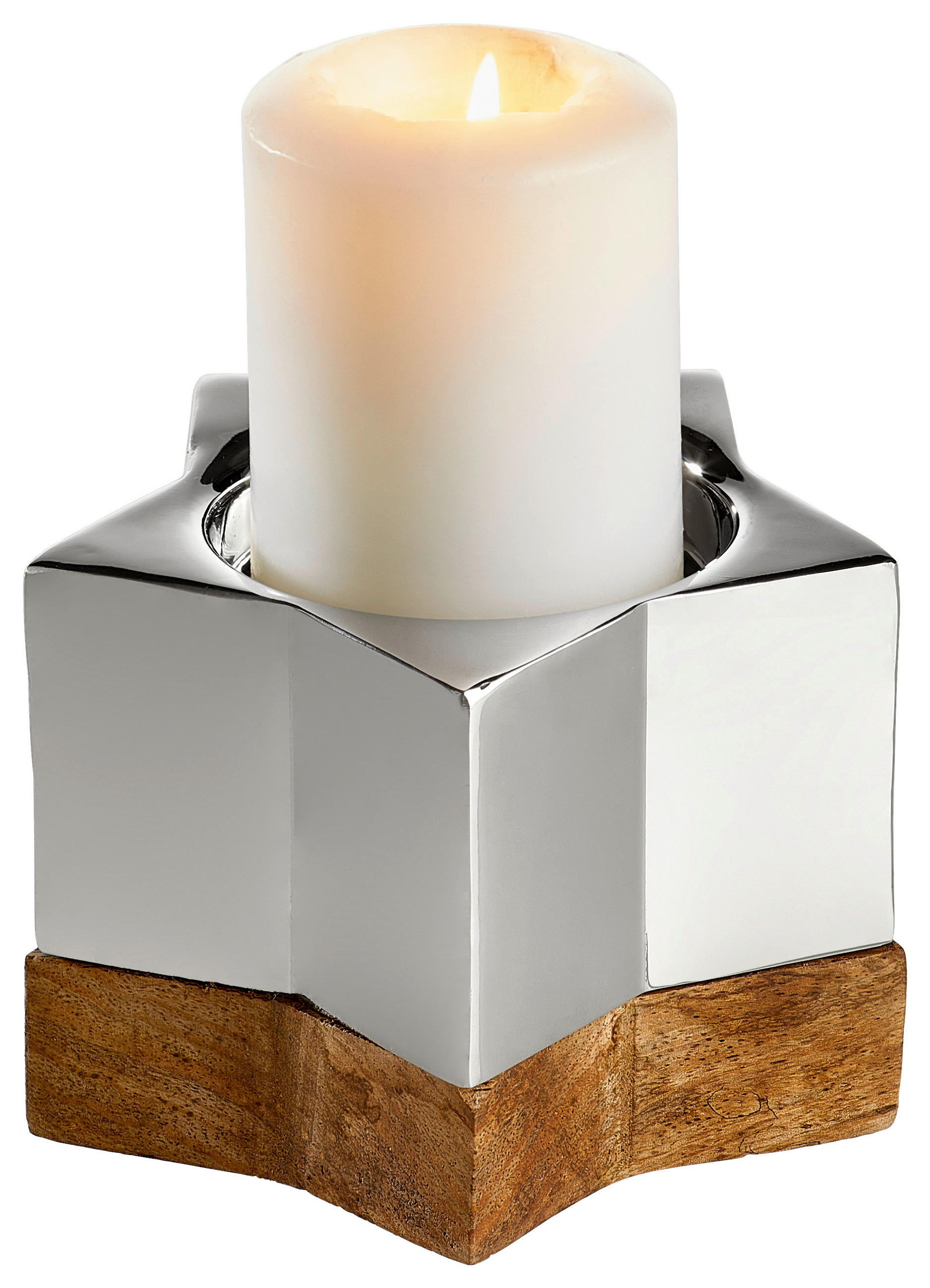 KERZENHALTER - Silberfarben, KONVENTIONELL, Holz/Metall (10cm) - X-Mas