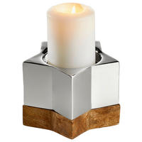 KERZENHALTER - Silberfarben, KONVENTIONELL, Holz/Metall (10cm) - X-Mas