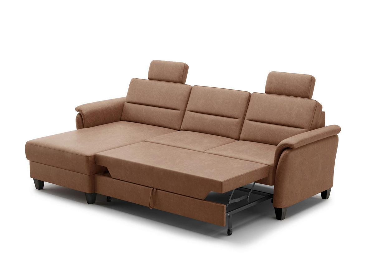 ECKSOFA PALMERA V Cognac Mikrofaser  - Wengefarben/Cognac, KONVENTIONELL, Holz/Textil (163/244cm) - Sit & More