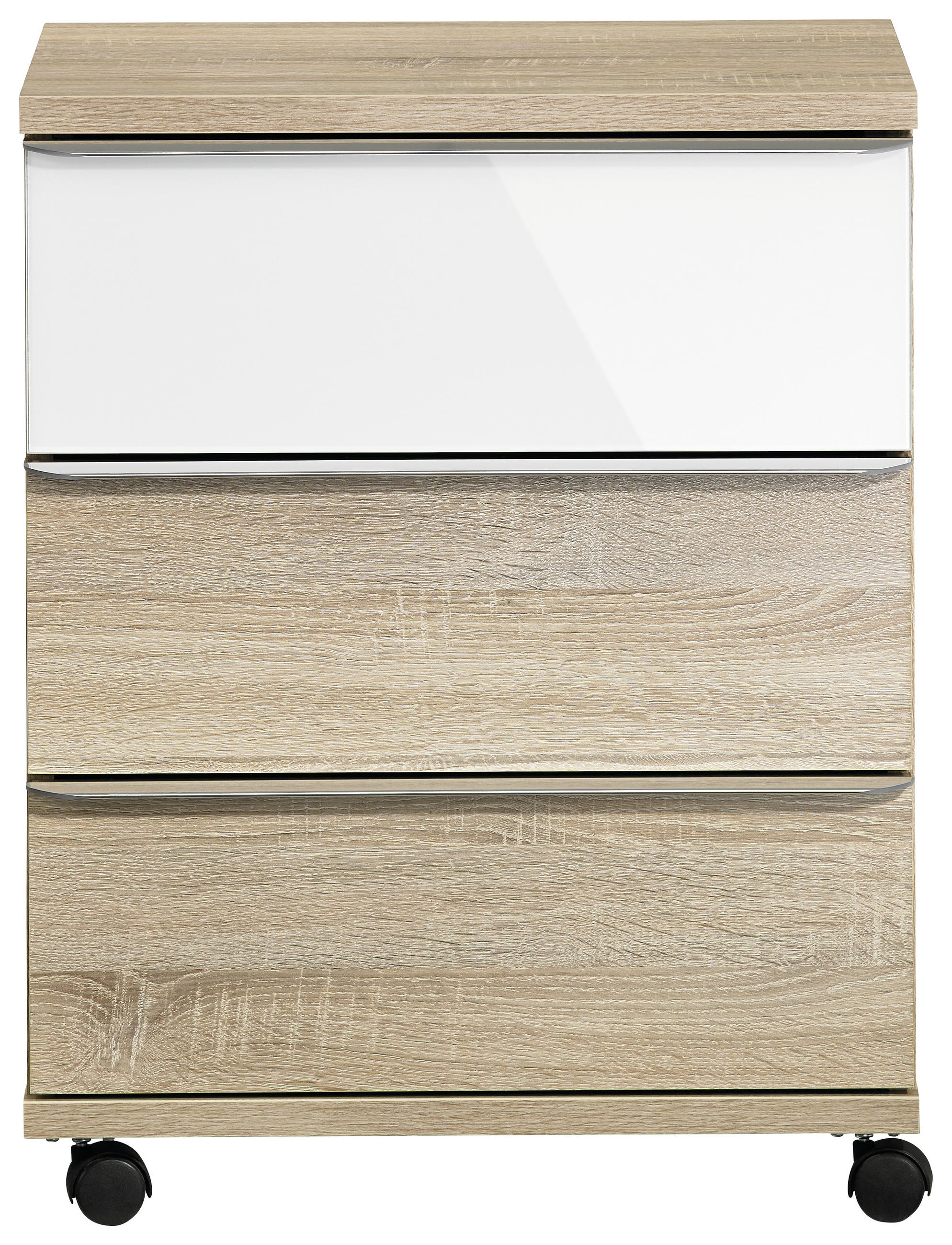 ROLLCONTAINER 51/65/40 cm  - Chromfarben/Weiss, Design, Glas/Holzwerkstoff (51/65/40cm) - Moderano