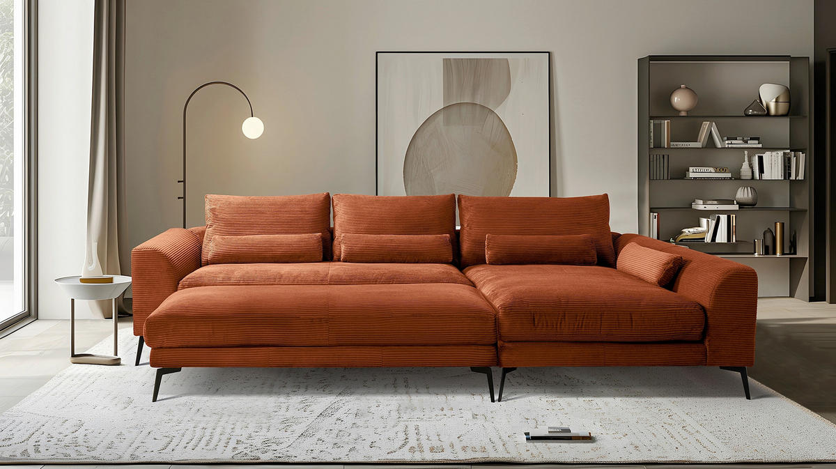 HOCKER in Textil Kupferfarben  - Schwarz/Kupferfarben, Design, Textil/Metall (163/46/62cm) - Livetastic