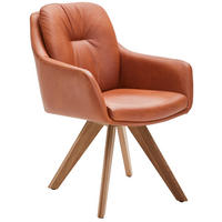 ARMLEHNSTUHL Echtleder pigmentiert  - Eiche Bianco/Cognac, Design, Leder/Holz (62/90/65cm) - Waldwelt