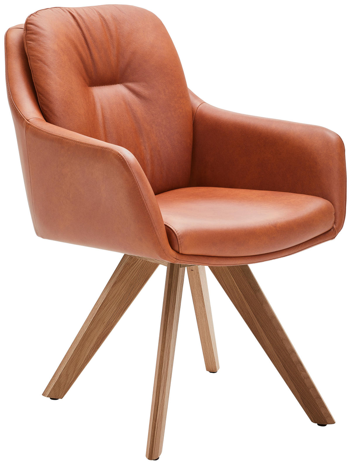 ARMLEHNSTUHL Echtleder pigmentiert  - Eiche Bianco/Cognac, Design, Leder/Holz (62/90/65cm) - Waldwelt