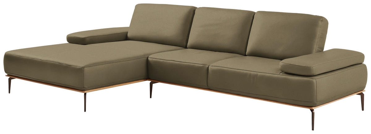 ECKSOFA in Echtleder Olivgrün  - Bronzefarben/Olivgrün, Design, Leder/Holz (176/314cm) - Valnatura