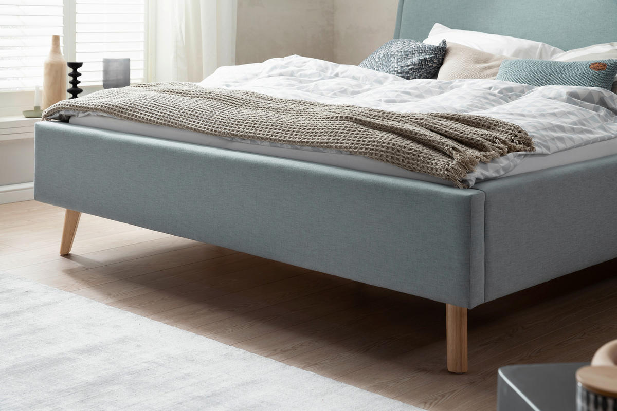 POLSTERBETT Bettkasten, Lattenroste Hellblau 160/200 cm  - Eichefarben/Hellblau, KONVENTIONELL, Holz/Textil (160/200cm) - Livetastic