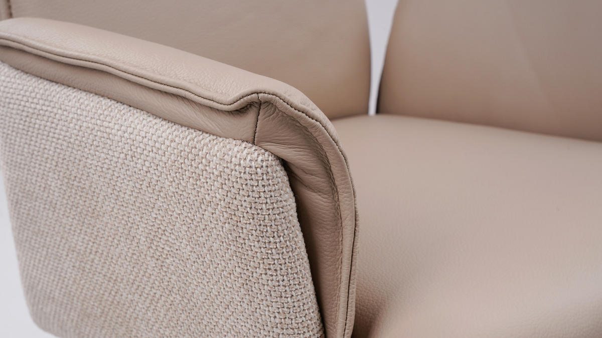 ARMLEHNSTUHL  in Eisen Webstoff Echtleder pigmentiert  - Taupe/Schwarz, Design, Leder/Textil (63/89/65cm) - Novel