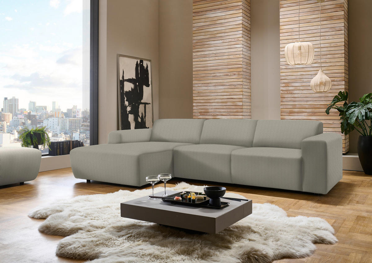 ECKSOFA in Feincord Taupe  174/302 cm  - Taupe/Schwarz, Design, Kunststoff/Textil (174/302cm) - Beldomo Style