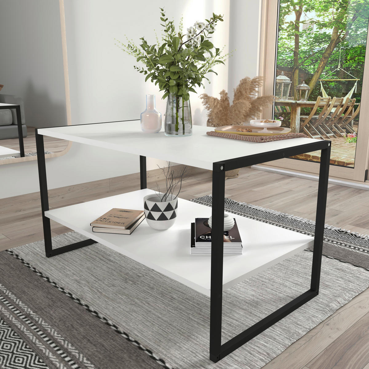 COUCHTISCH in Holzwerkstoff 90/50/50 cm  - Weiss/Schwarz, Design, Holzwerkstoff/Metall (90/50/50cm) - MID.YOU