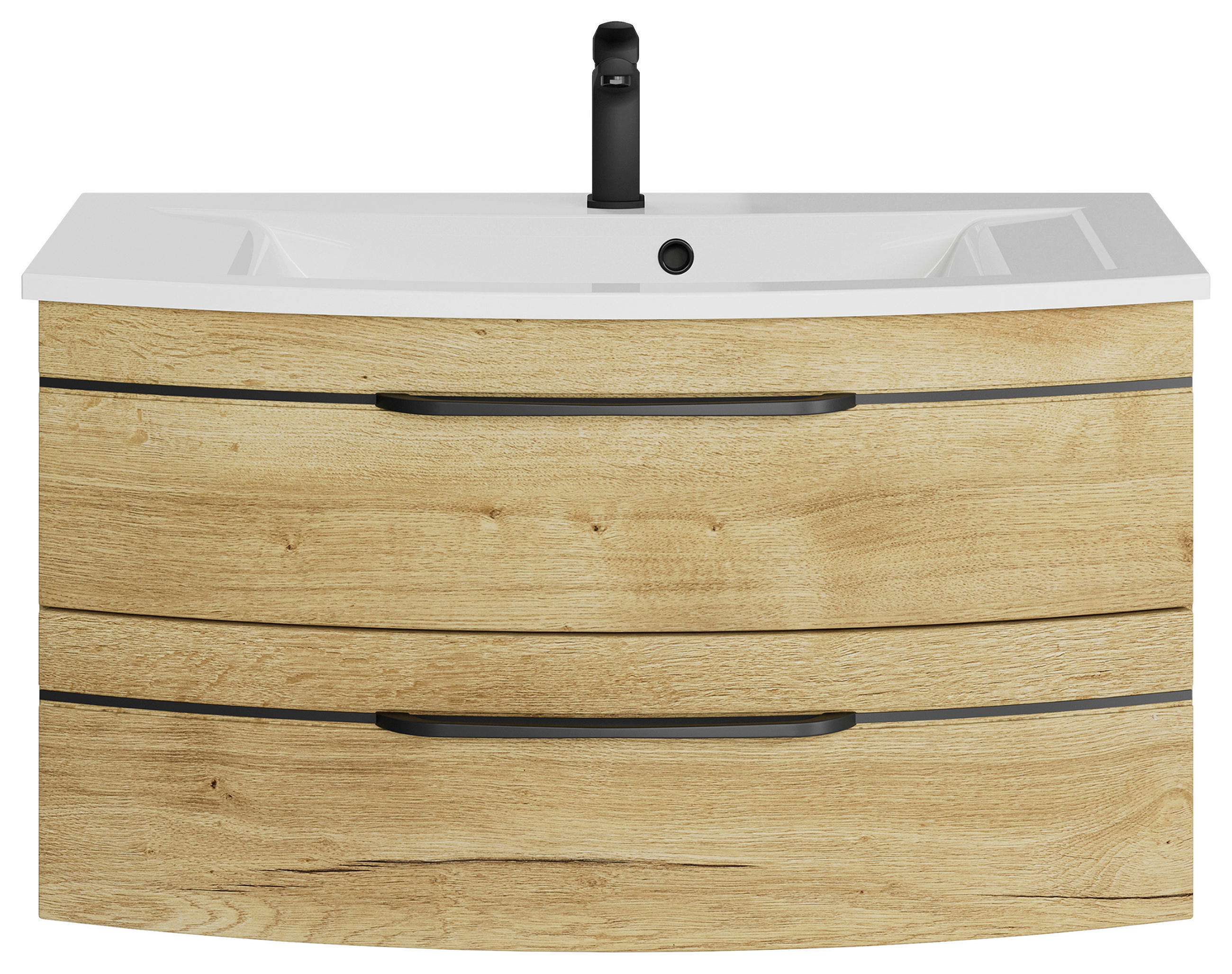 WASCHTISCHKOMBI 91 cm  - Eichefarben/Schwarz, Design, Holzwerkstoff/Stein (91cm) - Sadena