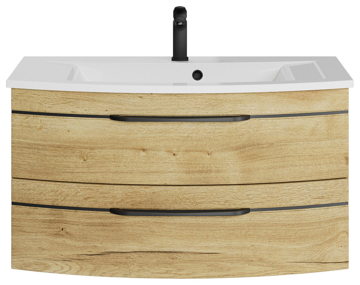 WASCHTISCHKOMBI 91 cm  - Eichefarben/Schwarz, Design, Holzwerkstoff/Stein (91cm) - Sadena