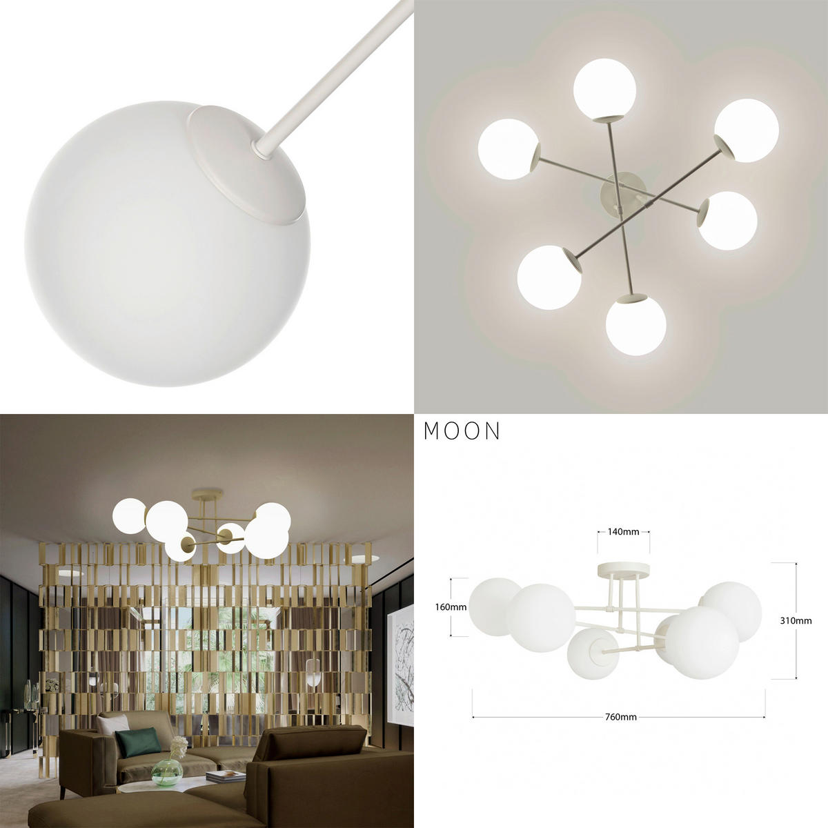 DECKENLEUCHTE    76/76/31 cm  - Creme/Weiß, KONVENTIONELL, Glas/Metall (76/76/31cm)