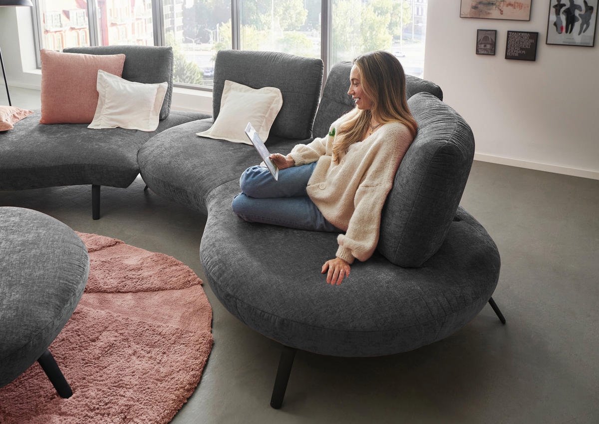 BIGSOFA Flachgewebe Anthrazit  - Anthrazit/Schwarz, Design, Textil/Metall (456/93/138cm) - Moderano