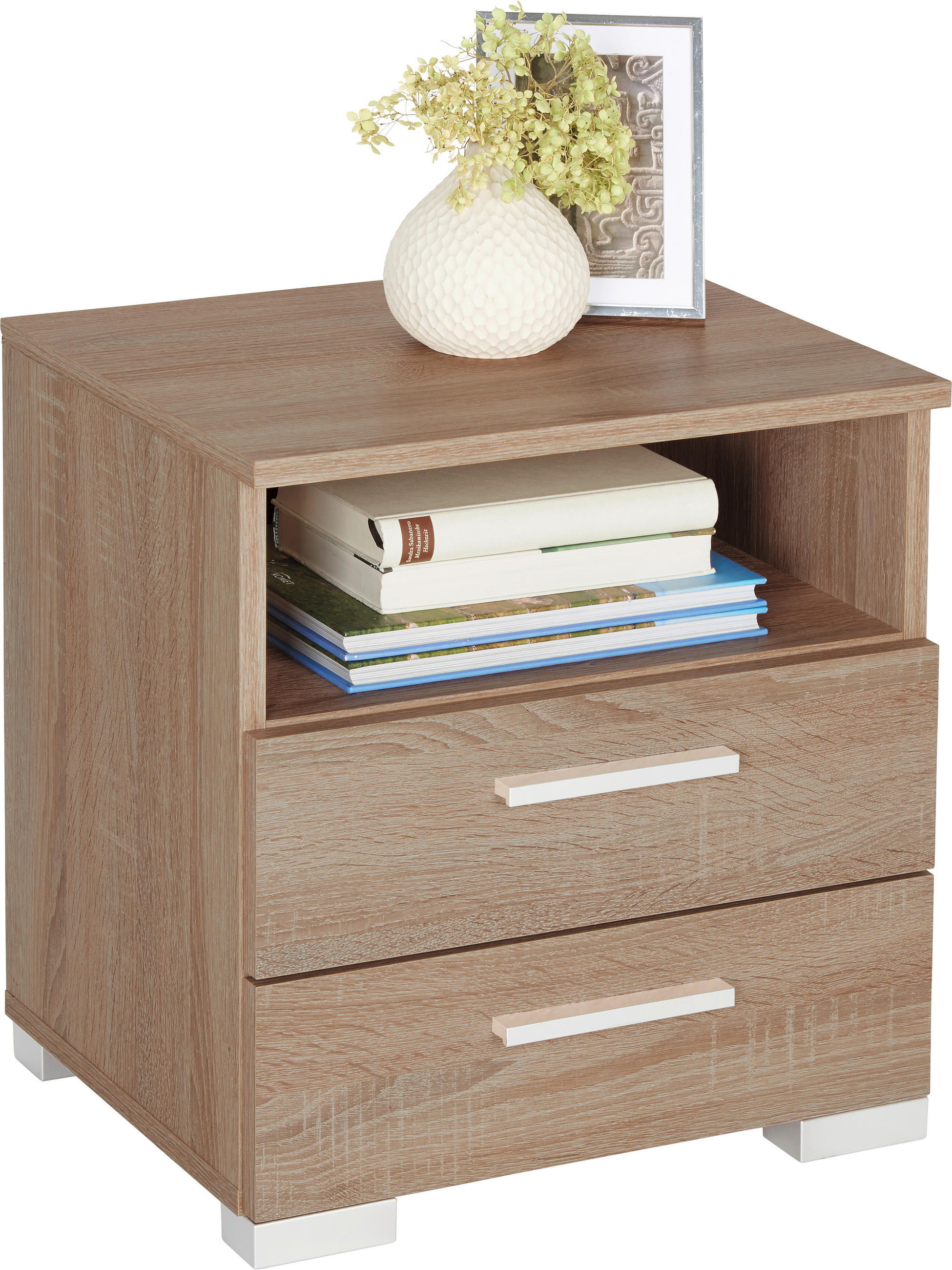 ÉJJELISZEKRÉNY Sonoma tölgy  - Sonoma tölgy/alumíniumszínű, Design, műanyag/faalapú anyag (45/47,5/35cm) - Carryhome