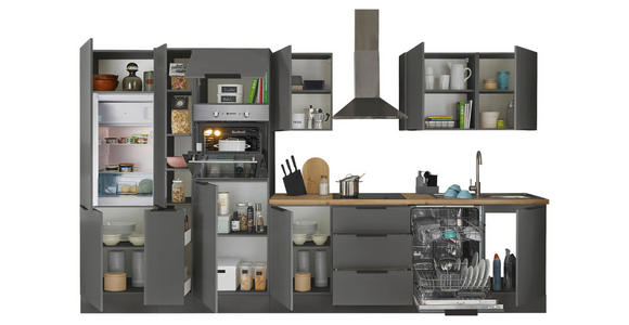 KÜCHENBLOCK   in Graphitfarben  - Schwarz/Graphitfarben, Basics, Holzwerkstoff/Metall (370/211/60cm) - Xora