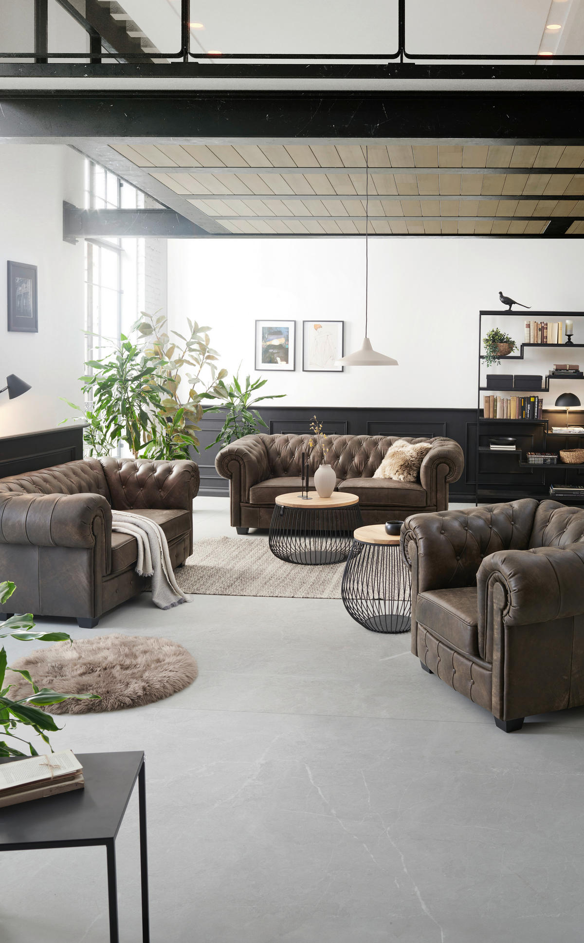 CHESTERFIELD-SOFA in Echtleder Dunkelbraun  - Wengefarben/Dunkelbraun, Lifestyle, Leder/Holz (206/76,5/96cm) - Landscape