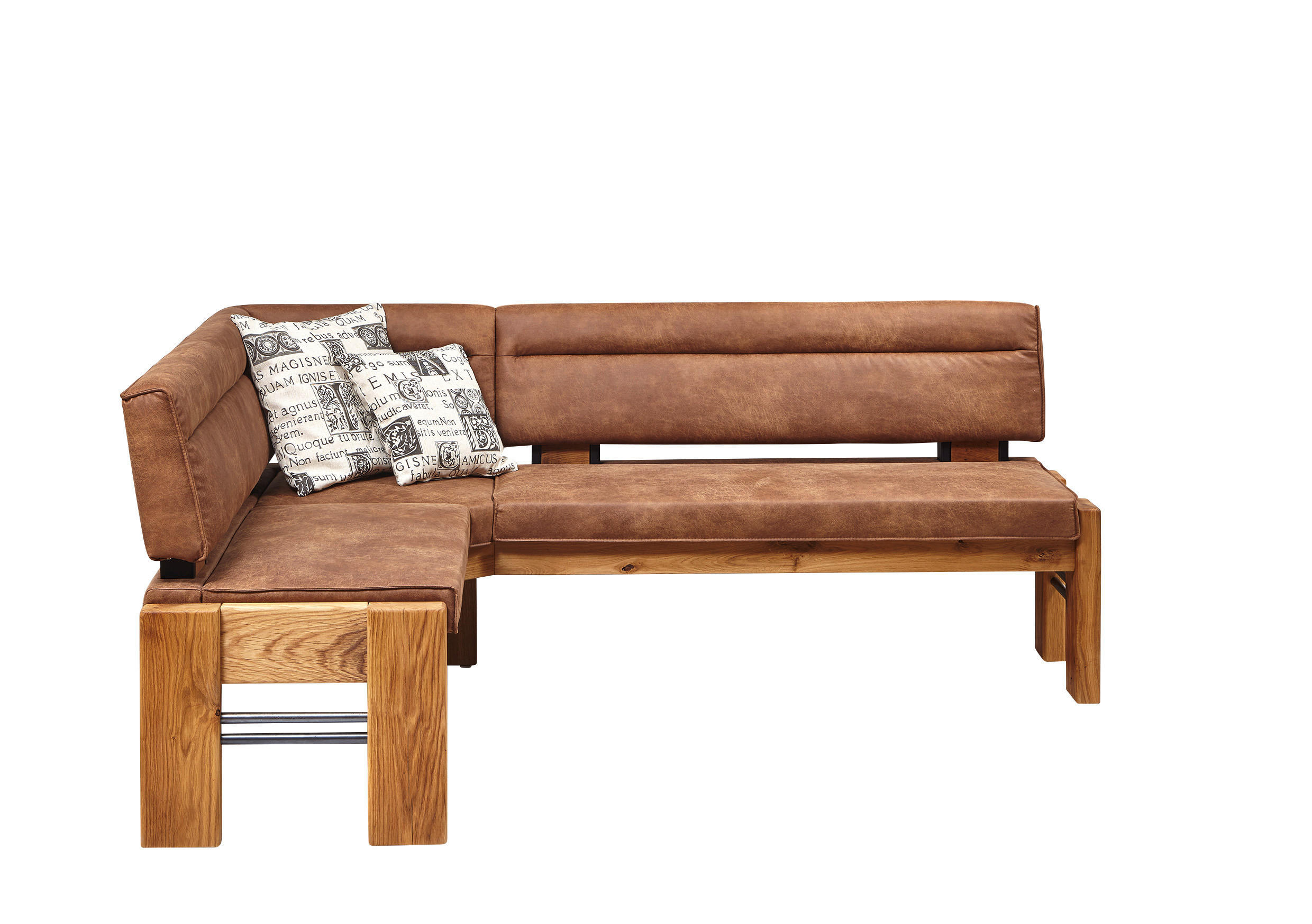 ECKBANK 163/203 cm Mikrofaser Eichefarben, Hellbraun Eiche massiv Holz, Metall   - Hellbraun/Eichefarben, KONVENTIONELL, Holz/Textil (163/203cm) - Moderano