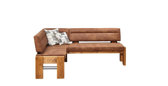 ECKBANK 163/203 cm Mikrofaser Eichefarben, Hellbraun Eiche massiv Holz, Metall - Hellbraun/Eichefarben, KONVENTIONELL, Holz/Textil (163/203cm) - Moderano