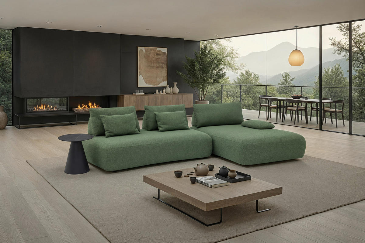 ECKSOFA Chilliano Grün Webstoff  - Schwarz/Grün, Design, Kunststoff/Textil (325/200cm) - Chilliano