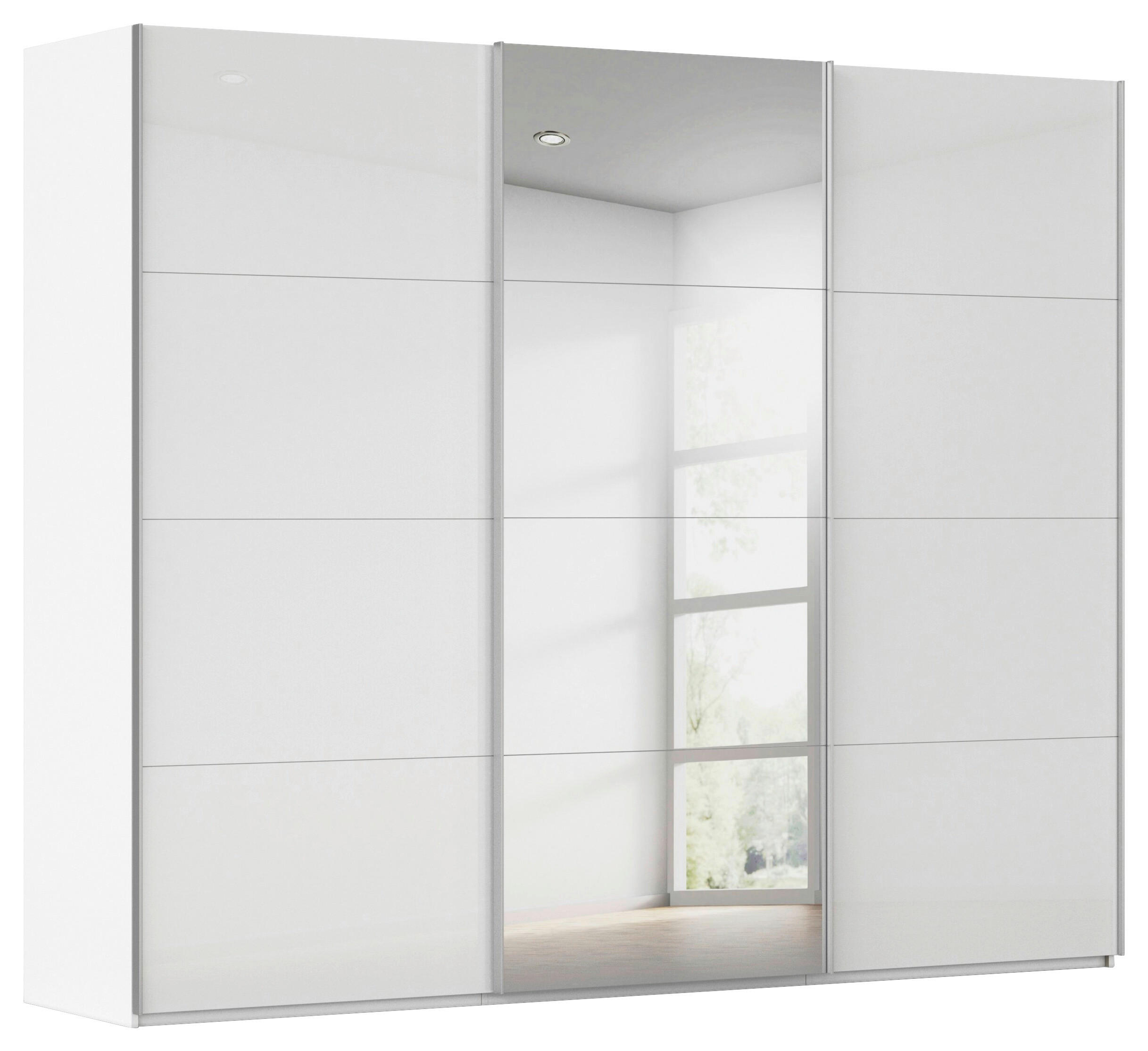 SCHWEBETÜRENSCHRANK 271/223/68 cm 3-türig Weiß, Weiß Hochglanz  - Weiß Hochglanz/Alufarben, Basics, Glas/Holzwerkstoff (271/223/68cm) - Novel