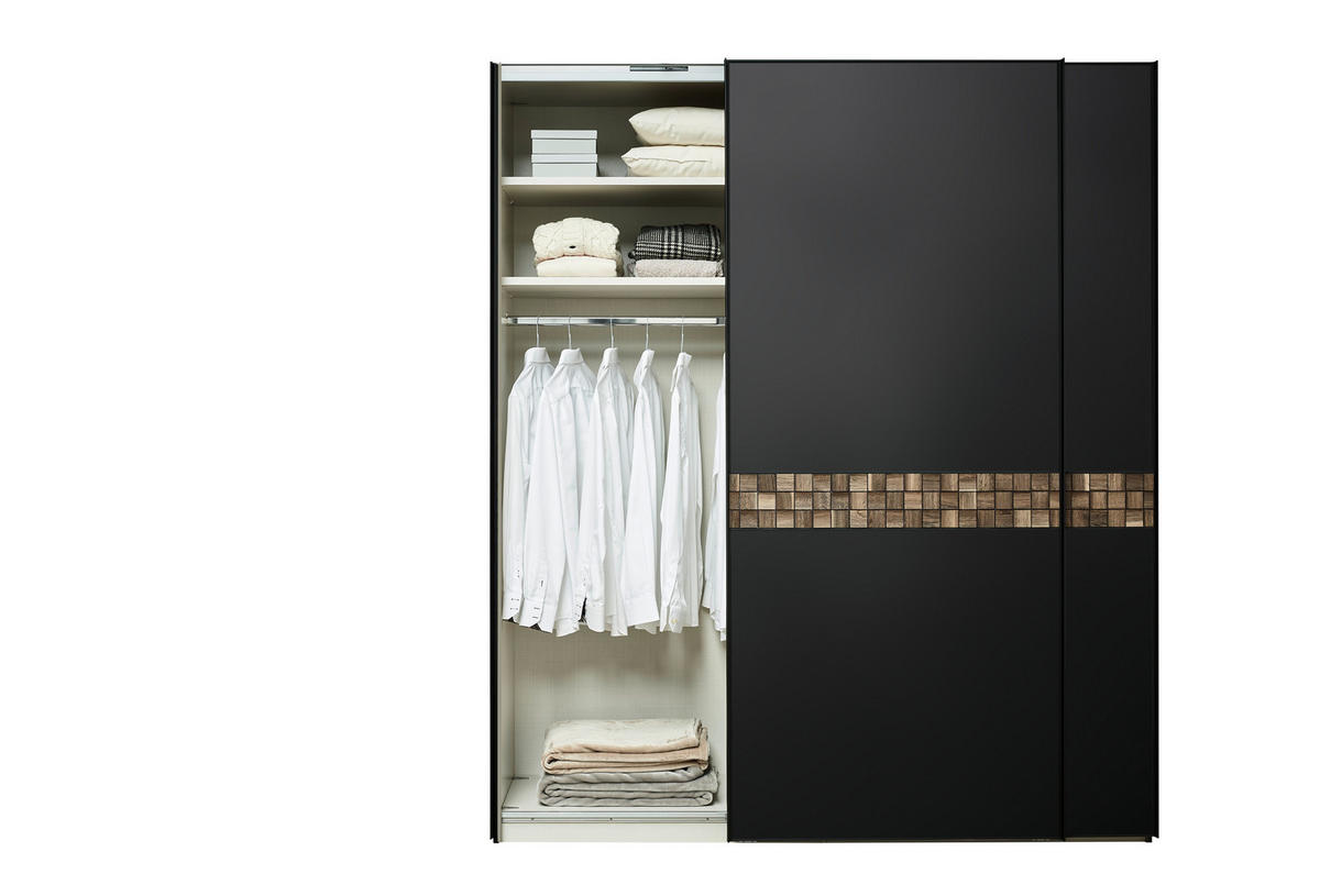 SCHWEBETÜRENSCHRANK in Anthrazit, Schwarz, Eiche dunkel  - Eiche dunkel/Anthrazit, Design, Glas/Holz (200/240/68cm) - Dieter Knoll