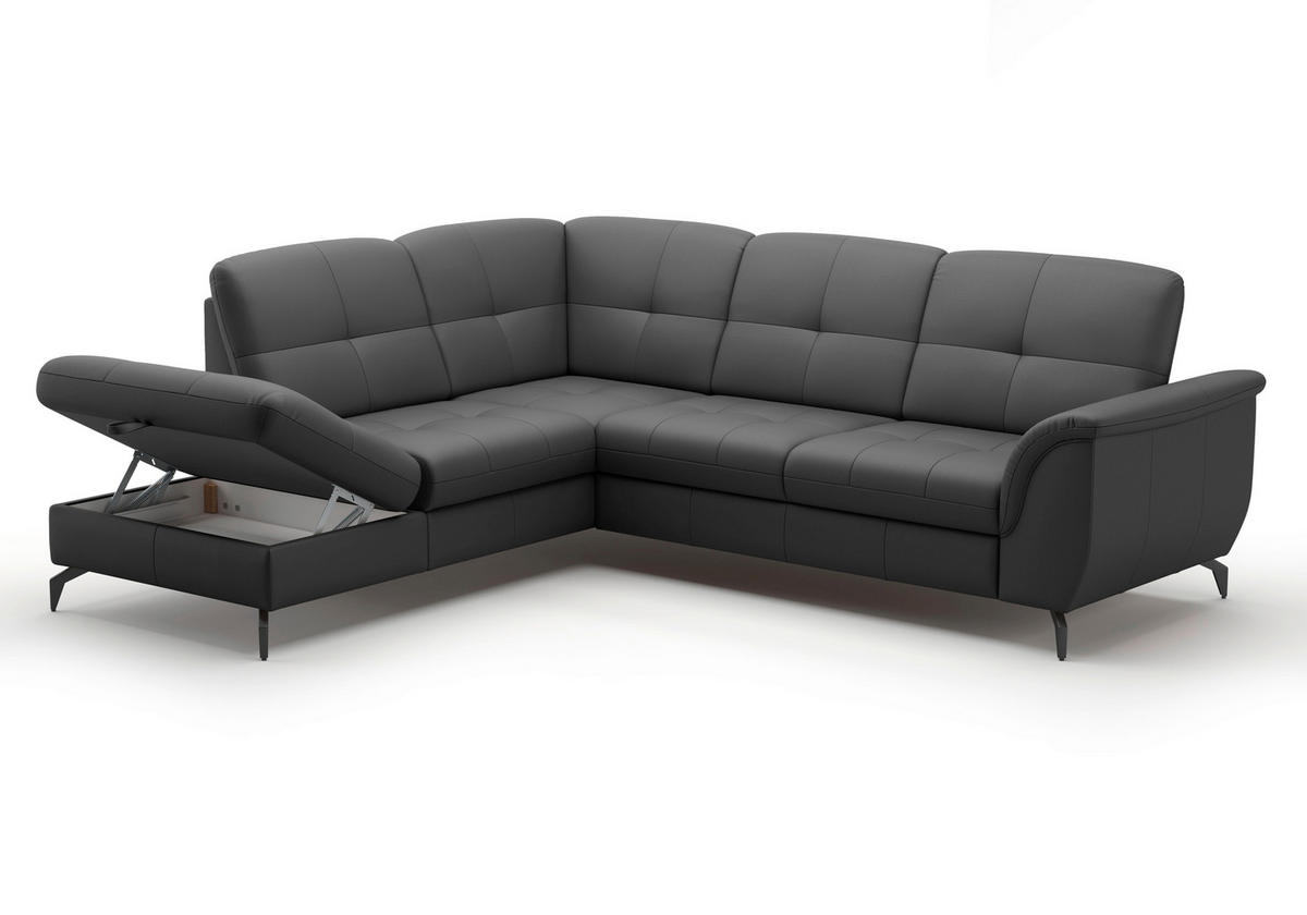 ECKSOFA in Vliesstoff Kombination Echtleder/Stoff Schwarz  - Schwarz, Modern, Leder/Textil (212/244cm) - Sit & More