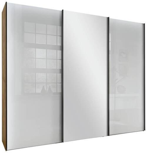 SCHWEBETÜRENSCHRANK in Weiss, Eiche Bianco  - Schieferfarben/Weiss, Konventionell, Glas/Holzwerkstoff (300/217/67cm) - Dieter Knoll
