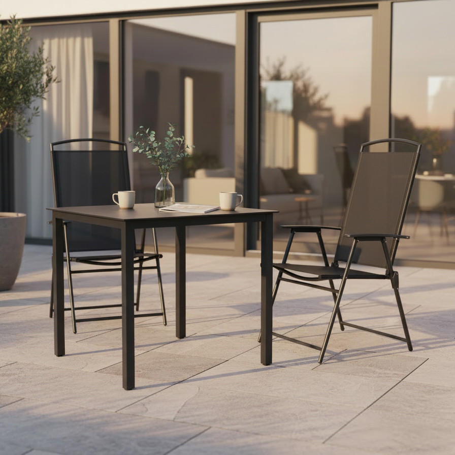 GARTENTISCHGRUPPE Aluminium  - Anthrazit/Schwarz, Basics, Glas/Metall (80/80/76cm) - Gardenson