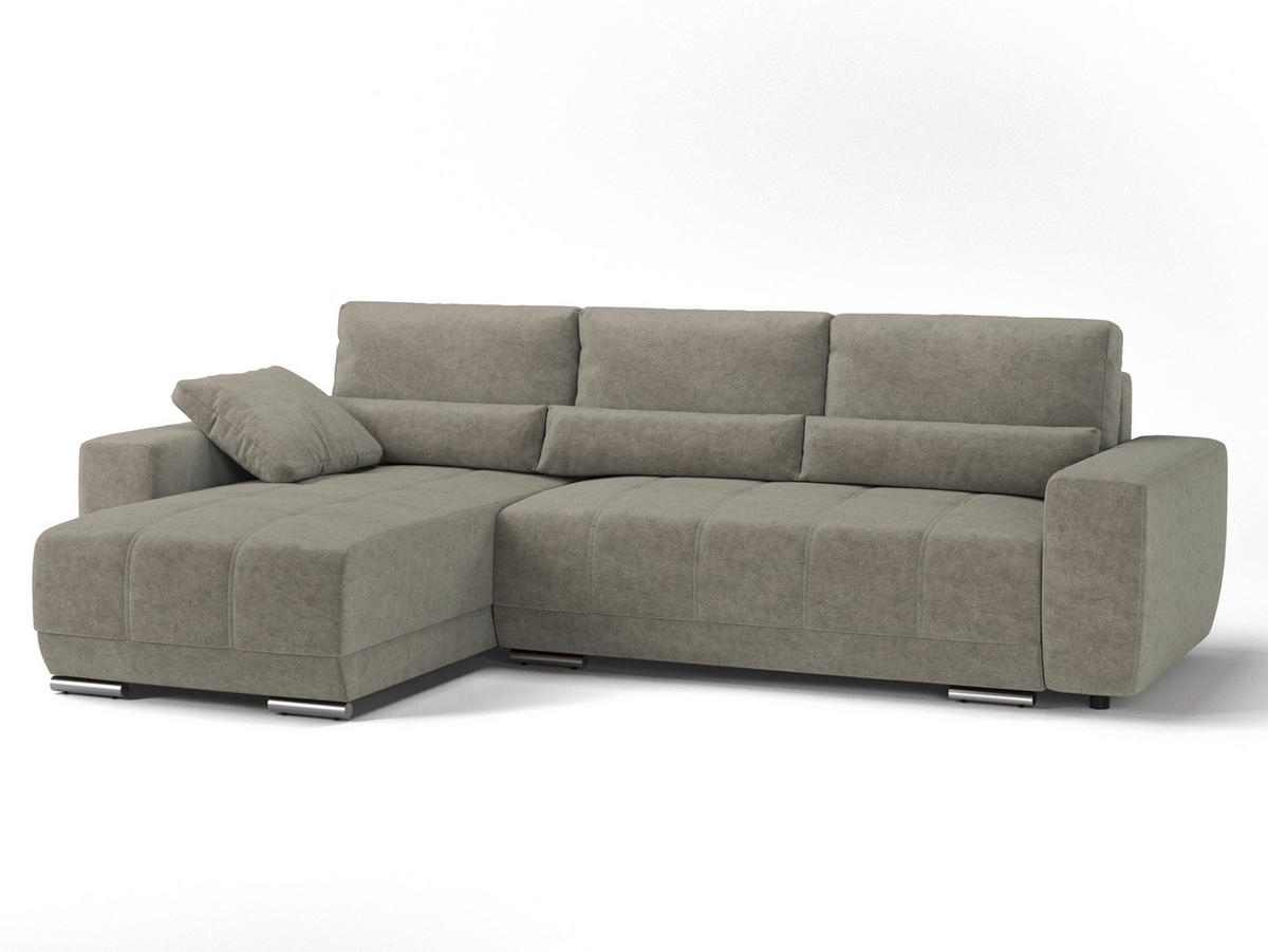 ECKSOFA LOPEZ in Flachgewebe Hellbraun  - Hellbraun/Silberfarben, Design, Kunststoff/Textil (190/296cm) - MID.YOU