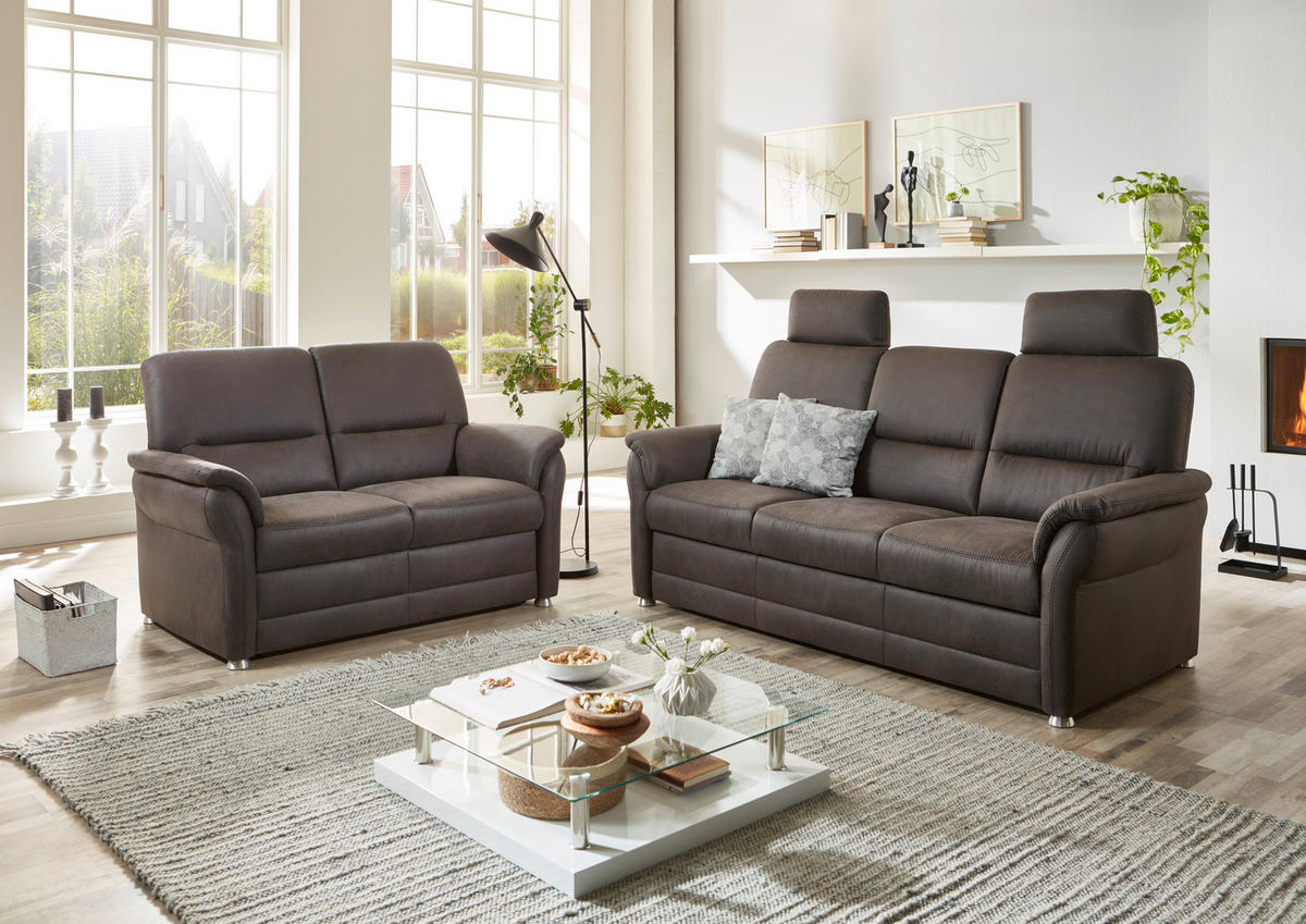 SITZGARNITUR in Mikrofaser Anthrazit  - Anthrazit/Alufarben, Konventionell, Textil/Metall (192/96/89cm) - Beldomo Comfort