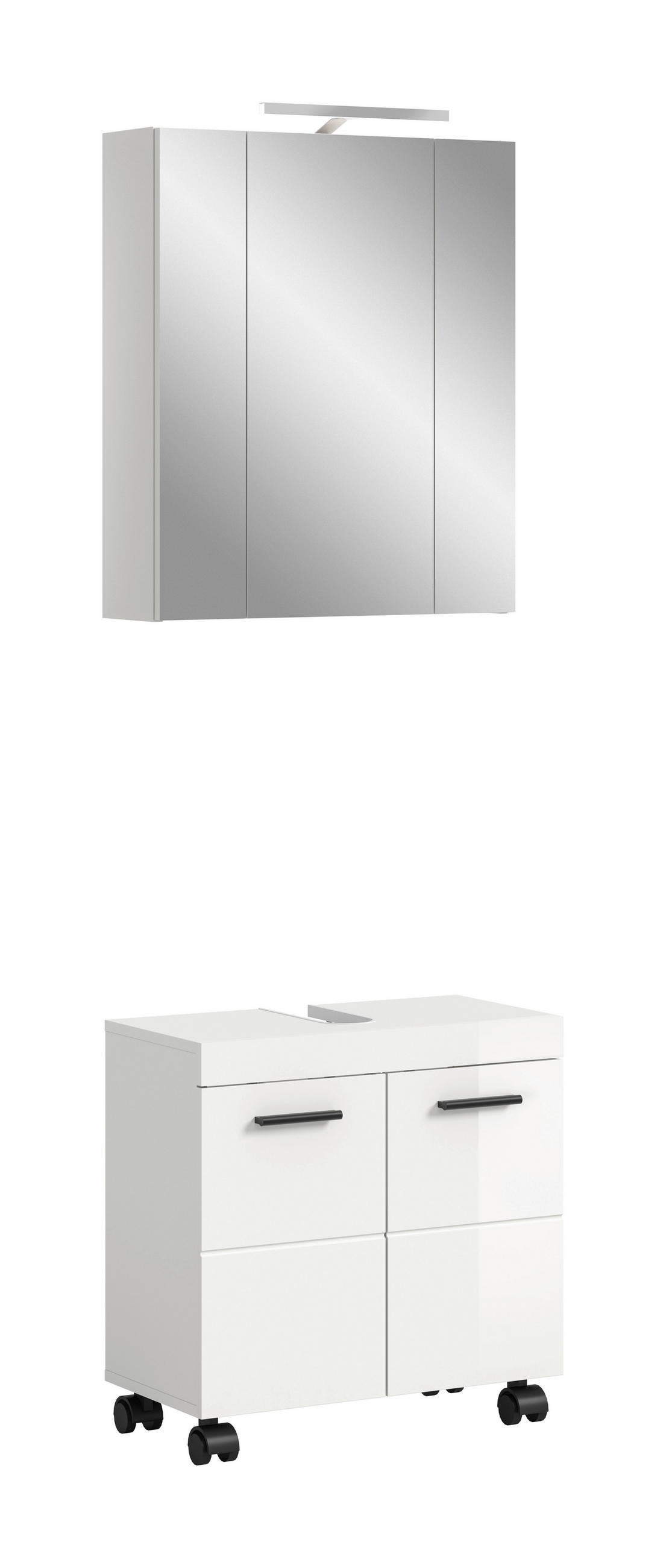 BADEZIMMER 2-teilig  in 60 cm  - Weiß Hochglanz/Schwarz, Trend, Glas/Holzwerkstoff (60cm) - MID.YOU