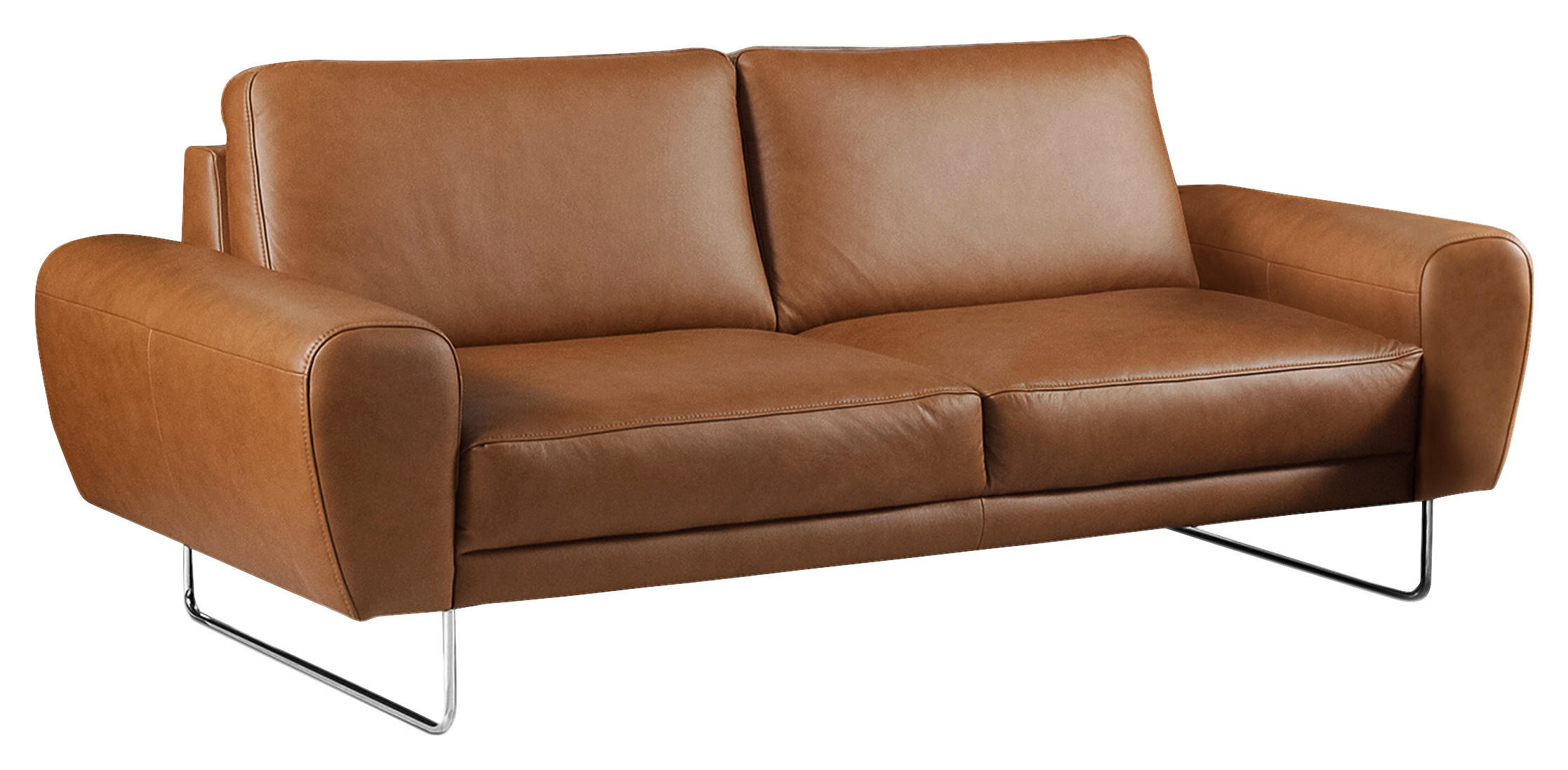 2-SITZER-SOFA Cognac Echtleder  - Chromfarben/Cognac, Design, Leder/Metall (177/85/92cm) - Livetastic