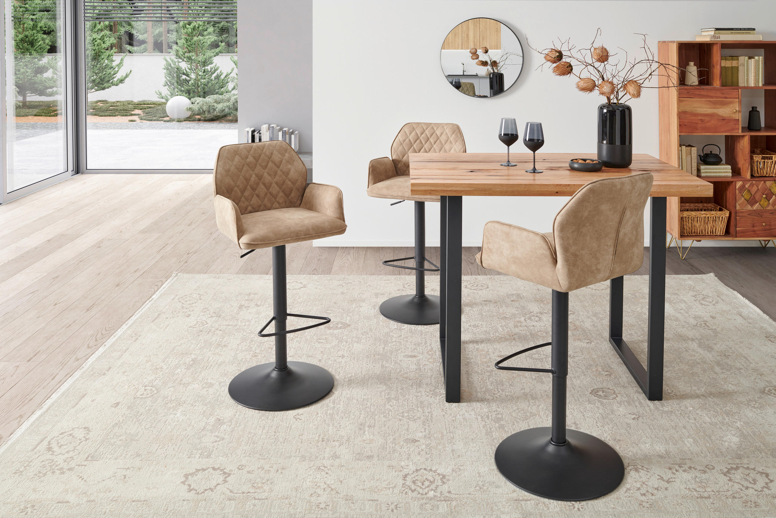 BARHOCKER in Metall, Textil Schwarz, Beige  - Beige/Schwarz, KONVENTIONELL, Textil/Metall (51/90-111/52cm) - MID.YOU