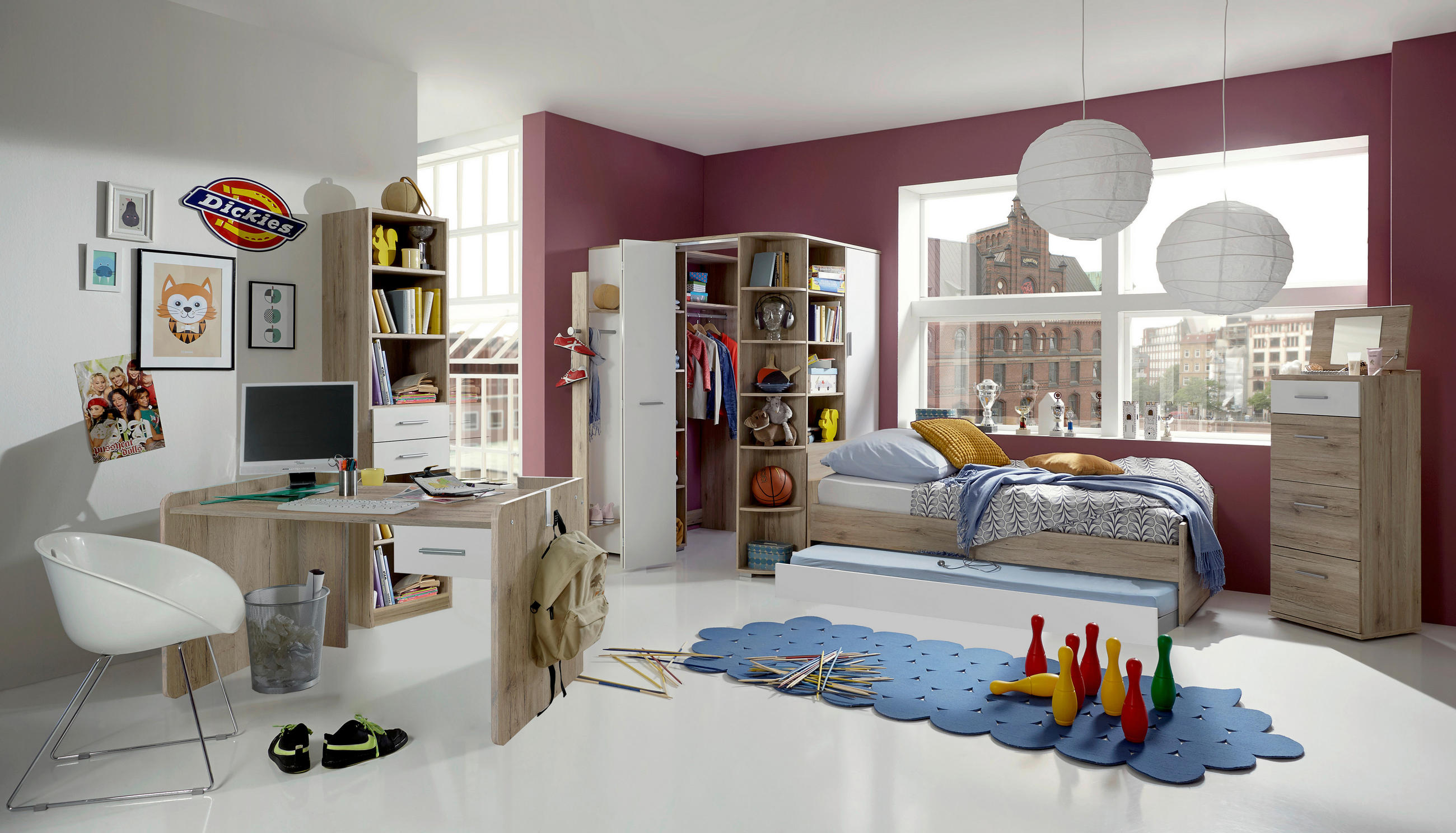 Thumbnail - Boxxx Schreibtisch, Weiß, Eiche San Remo, Kunststoff, 1 Schubladen, Wange, 70x77x124 cm, Made in Germany, Stauraum, seit...