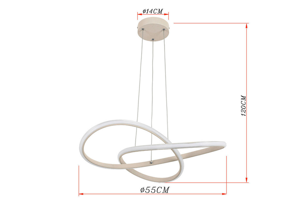 ZÁVĚSNÉ LED SVÍTIDLO, 55/120 cm  - barvy chromu/pískové barvy, Design, kov/plast (55/120cm) - Novel