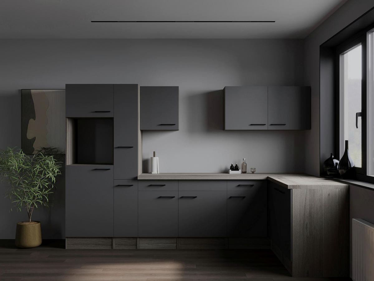 ECKKÜCHE 310/172 cm  in Grau, Eichefarben  - Eichefarben/Schwarz, Design, Holzwerkstoff/Metall (310/172cm) - Respekta