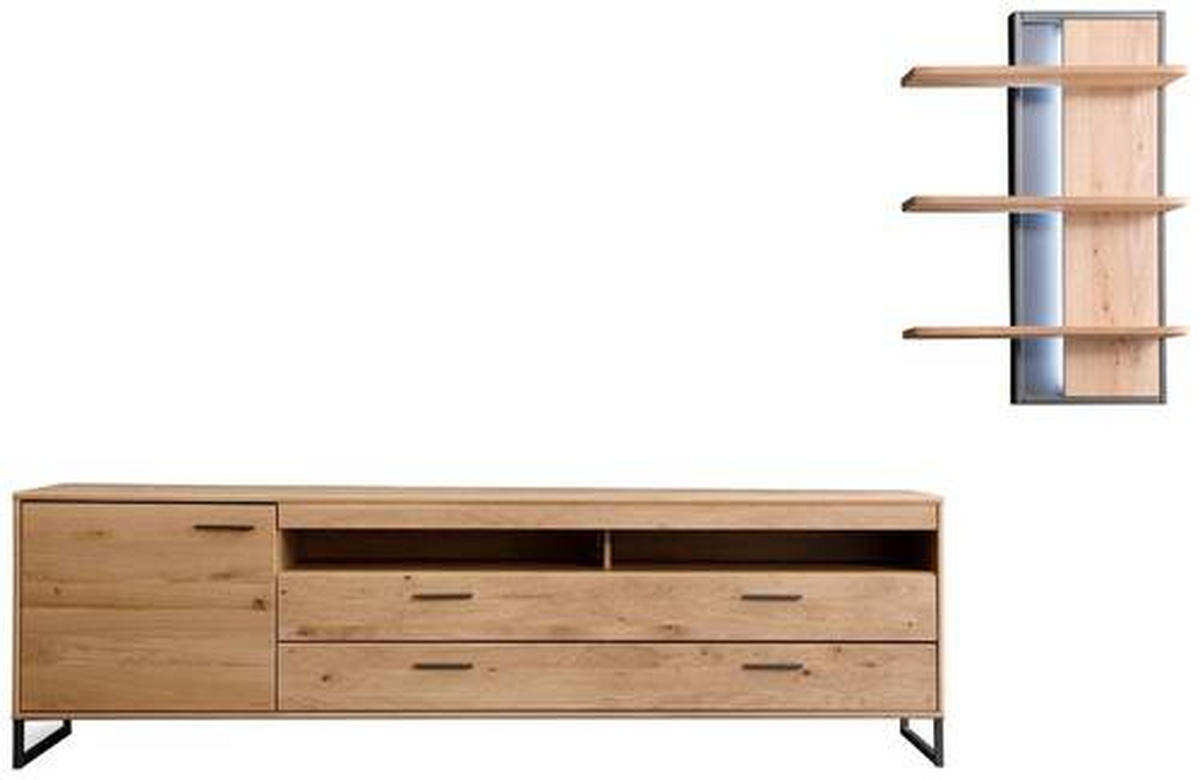 HYLLKOMBINATION  i ekfärgad  265/183/50 cm  - svart/ekfärgad, Design, metall/trämaterial (265/183/50cm) - Livetastic