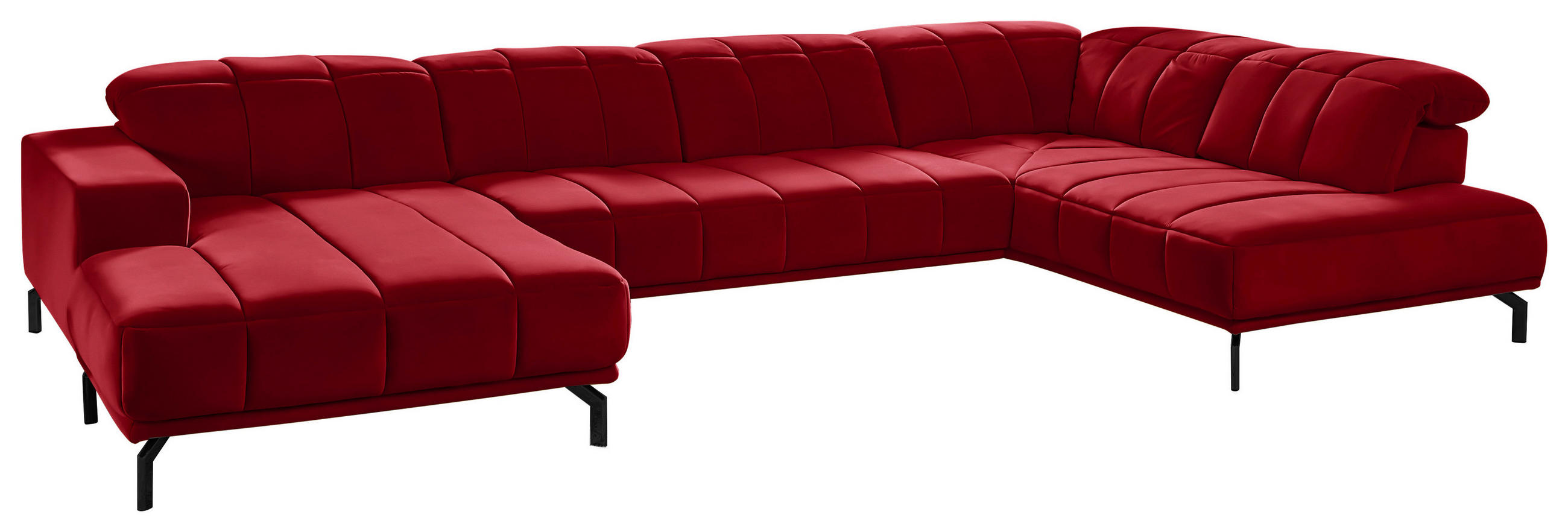 WOHNLANDSCHAFT Rot Velours  - Rot/Schwarz, Design, Textil/Metall (195/383/219cm) - Beldomo Style