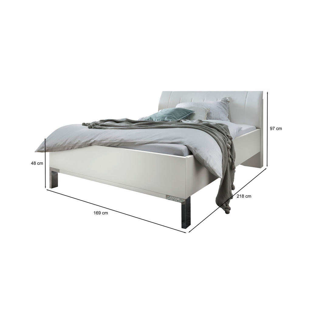 Thumbnail - Dieter Knoll Bett, Weiß, Textil, 160x200 cm, Made in Germany, Goldenes M, ISO 9001, gepolstertes Kopfteil, in verschiede...